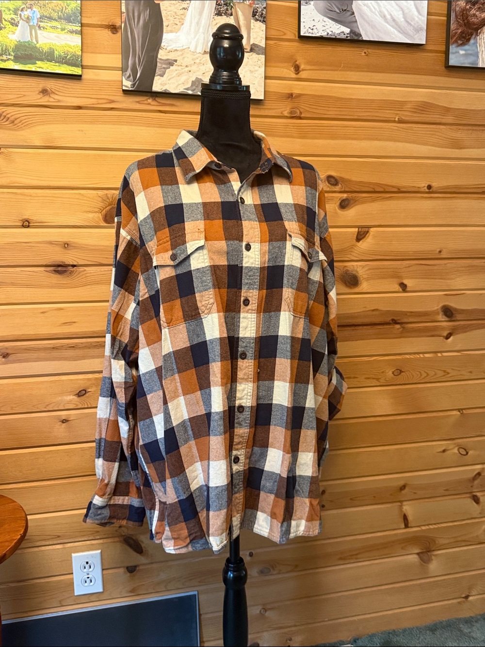 RedHead Brown Navy Cream Plaid Casual Button-Down Shirt